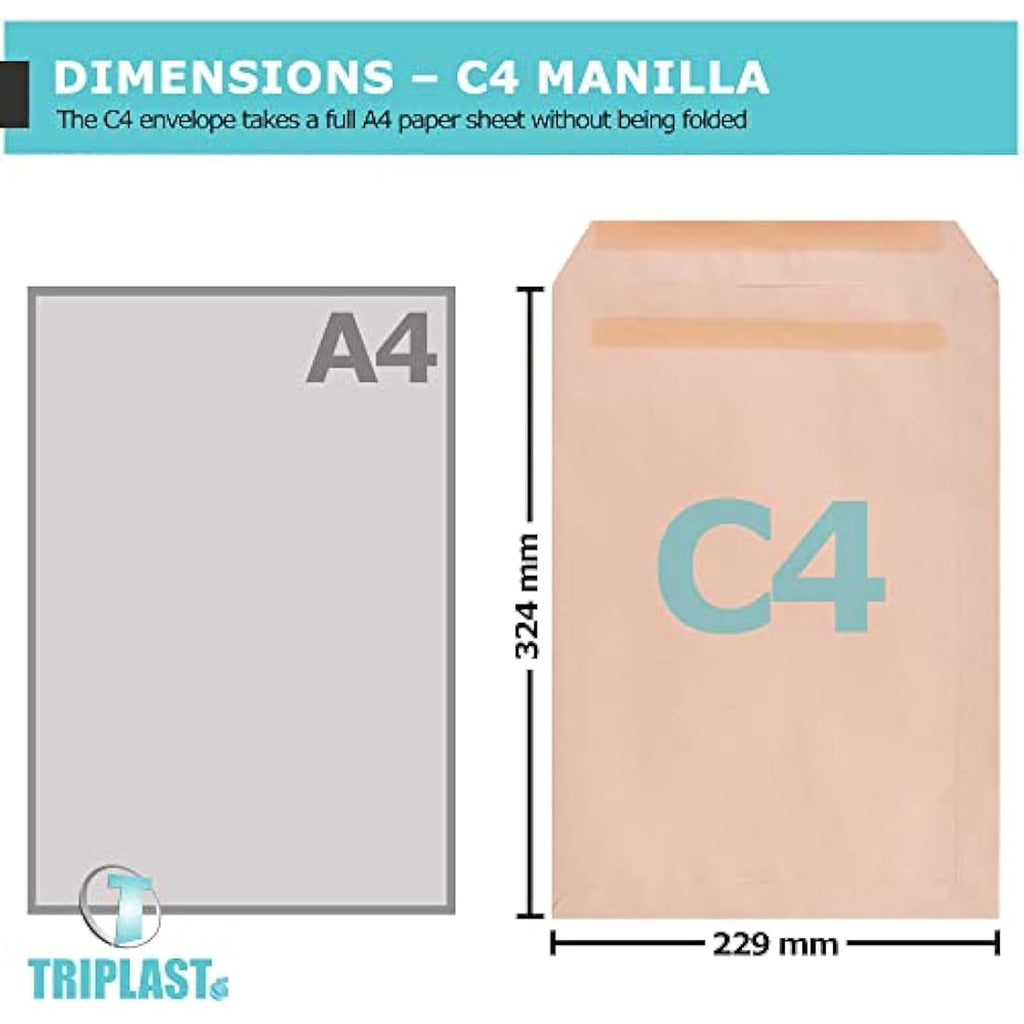 Triplast C4 Manilla Self Seal Security Envelopes - 90gsm Brown (100 Pack)