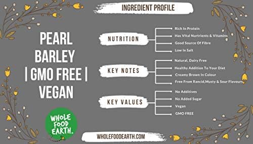 Wholefood Earth Pearl Barley 2kg – GMO-Free High Fibre Whole Grain