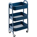 DOEWORKS 3-Tier Metal Rolling Utility Cart – Navy Blue Storage Trolley