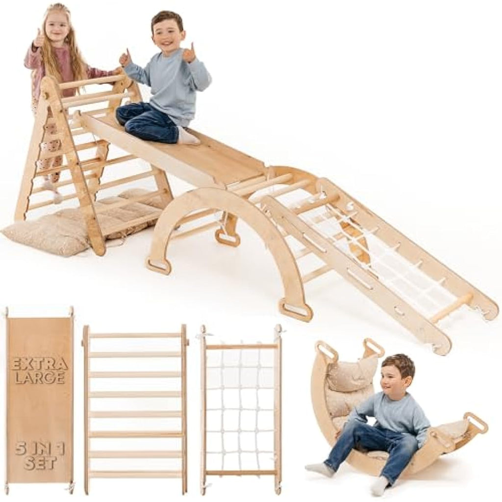 5-in-1 Montessori Wooden Climbing Frame for Toddlers