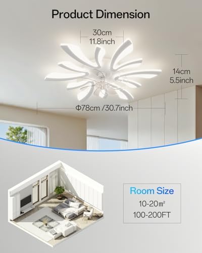 YUNLONG 30.7" Modern Ceiling Fan with Light - Dimmable 6-Speed DC Motor