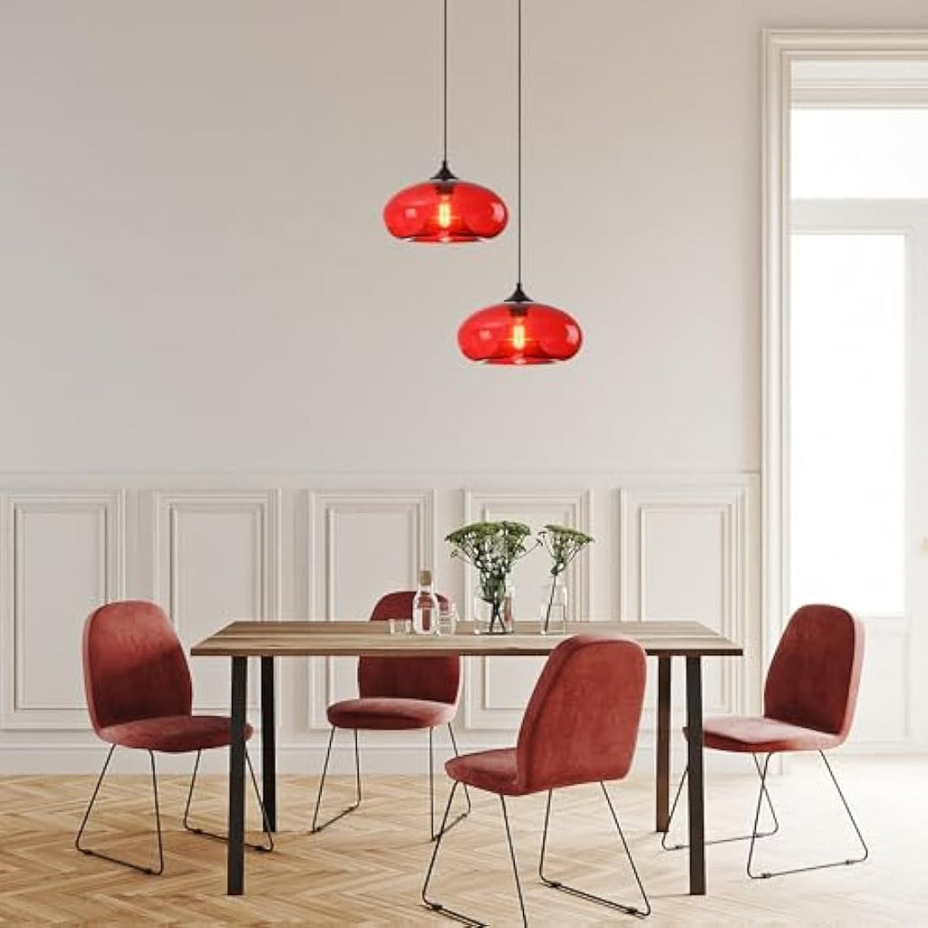 Industrial Glass Pendant Light – 28cm Vintage Red Hanging Lamp