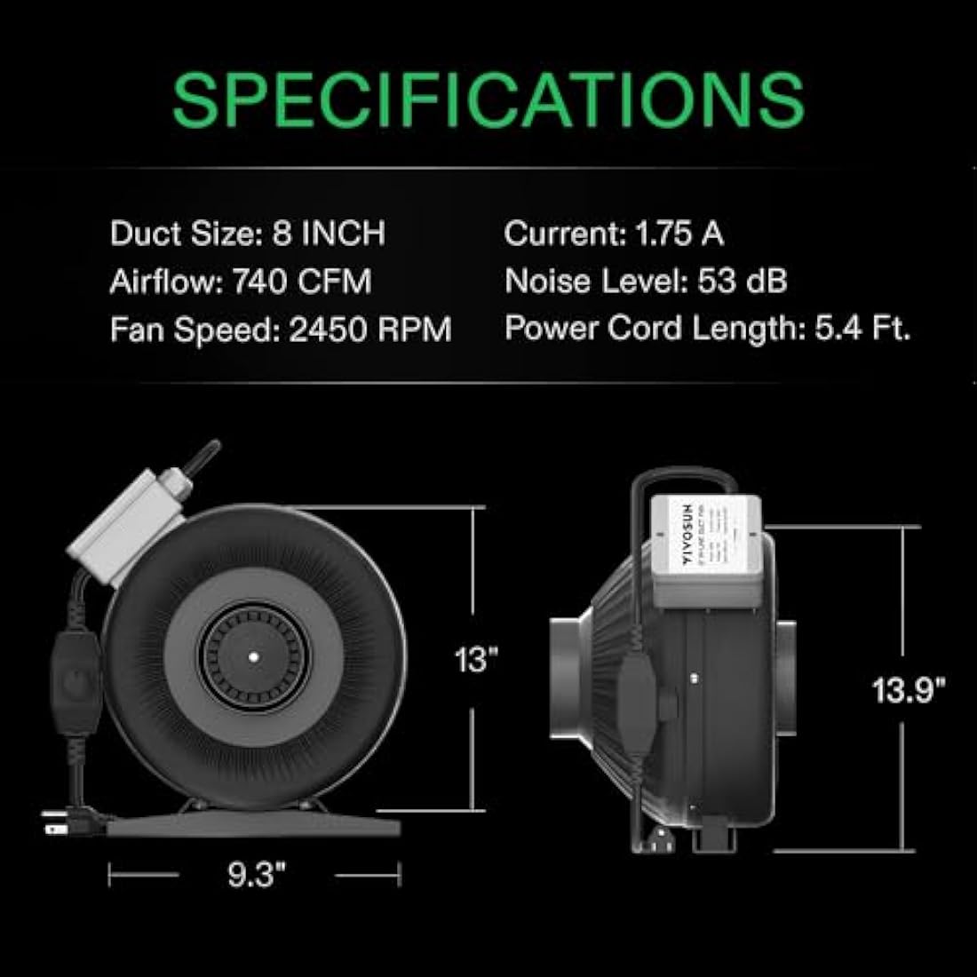 VIVOSUN 200mm Inline Duct Fan | 740 CFM Extractor with Speed Control