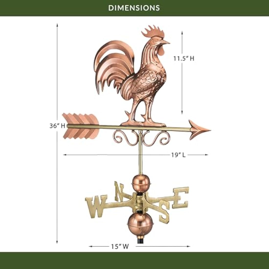 Good Directions Bantam Rooster Weathervane – Pure Copper Garden Decor