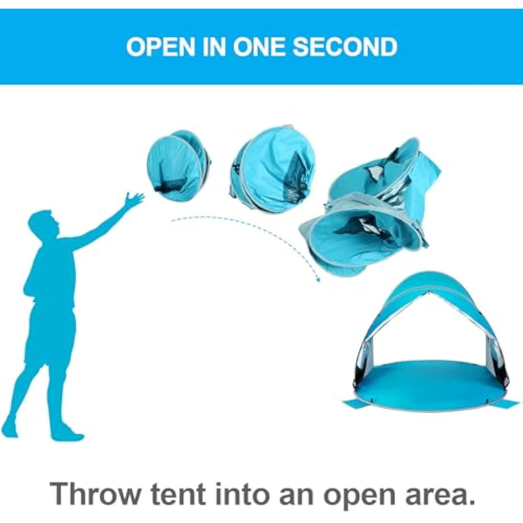 Wolfwise 3-4 Person Pop Up Beach Tent | UPF 50+ Sun Shelter - Blue