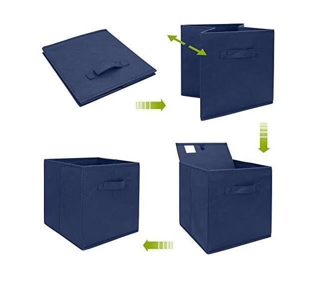 WEBEASY Foldable Storage Cube Basket Bin, Set of 6, 28 x 28 x 28 cm Navy