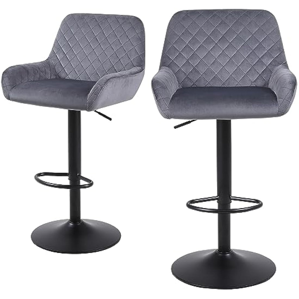 Jolof Store Velvet Swivel Bar Stools Set of 2 | Adjustable Grey Chairs