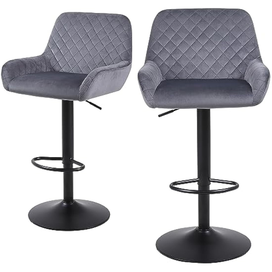 Jolof Store Velvet Swivel Bar Stools Set of 2 | Adjustable Grey Chairs