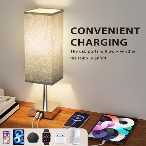 Aooshine Touch Bedside Lamps Set of 2 | 3-Way Dimmable USB-C Table Lamps