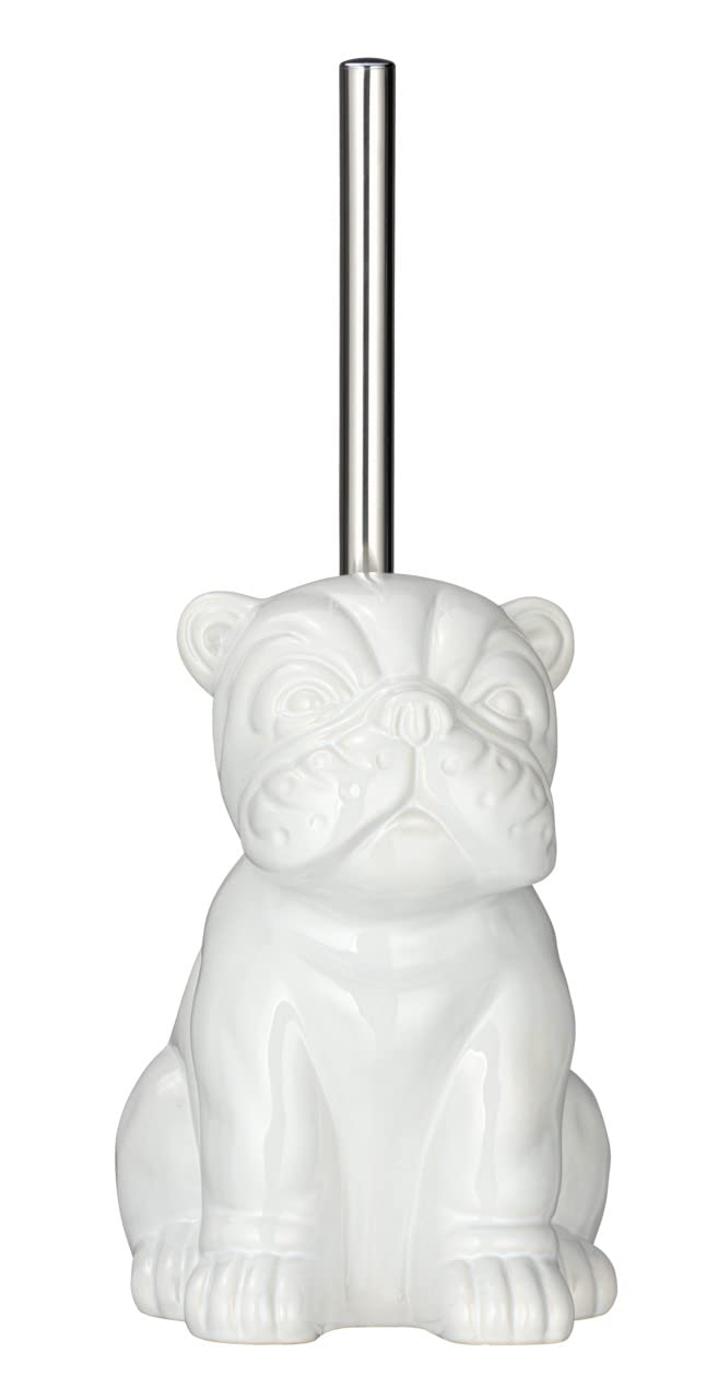 PUMA Bulldog Ceramic Toilet Brush Holder – White Dog Bathroom Decor