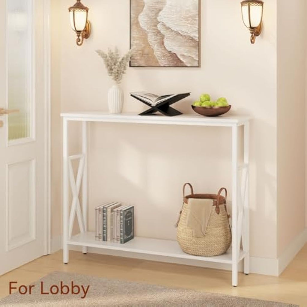 YMYNY Industrial Console Table – Narrow Entryway Sofa Table with Shelves