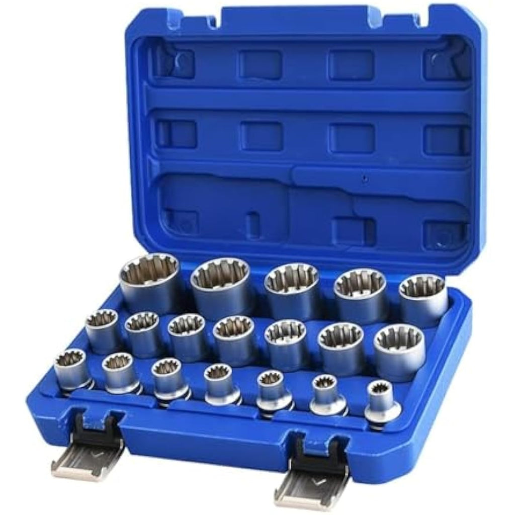 19pc Spline Socket Set 1/2" Drive Universal Metric 8-32mm