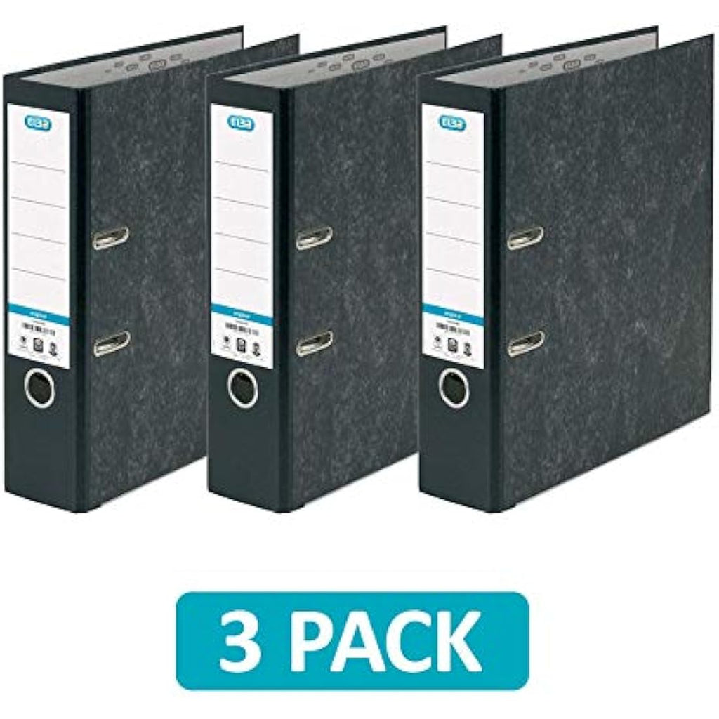 Elba A4 Lever Arch Files – Black Durable Paper on Board – Pack of 3