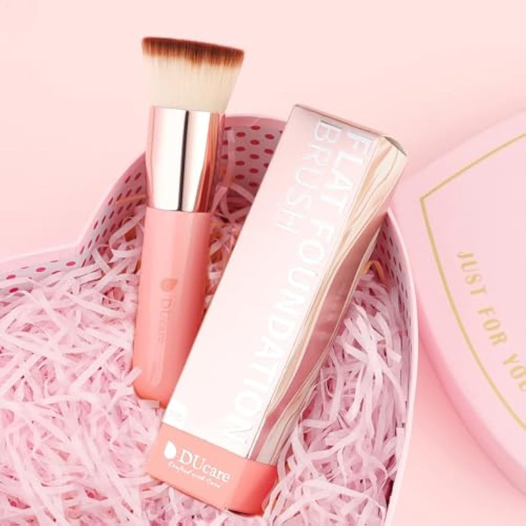 DUcare Flat Top Kabuki Foundation Brush - Synthetic Makeup Tool (Rose)