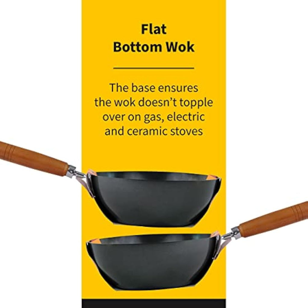 Ken Hom Classic Carbon Steel Wok – 31cm Non-Stick Flat Base Pan
