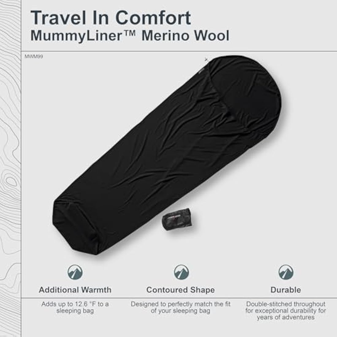 Cocoon Merino Wool Mummy Sleeping Bag Liner – Ultralight Thermal Black