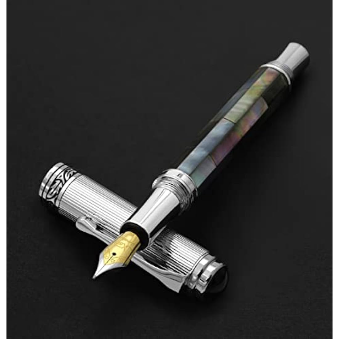 Xezo Maestro Black Mother of Pearl Fountain Pen | Medium Nib Handmade