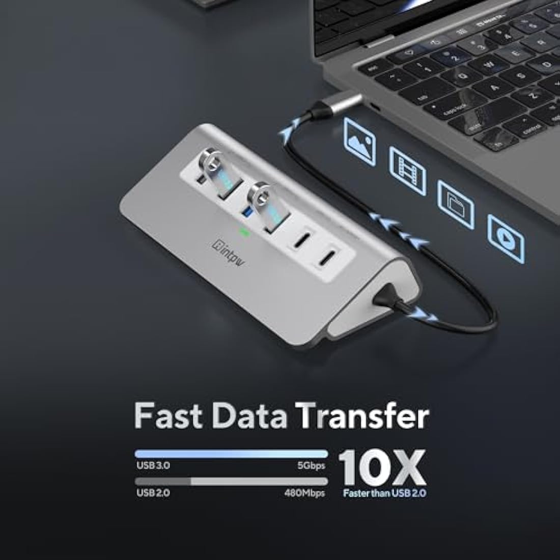Intpw 9-in-1 USB C Hub – 4K HDMI, 100W PD, Aluminum Multiport Adapter