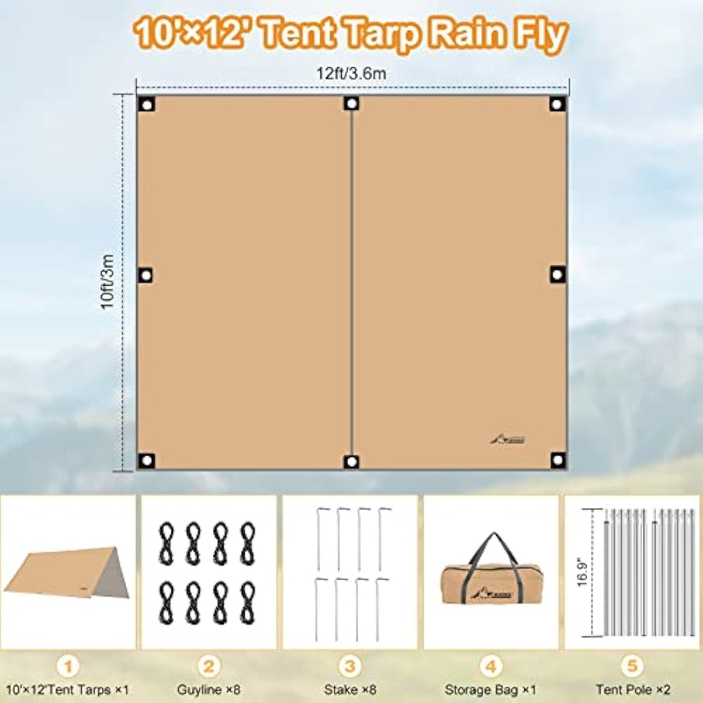 WADEO 10x12FT Waterproof Camping Tarp | Heavy-Duty Shelter with Poles