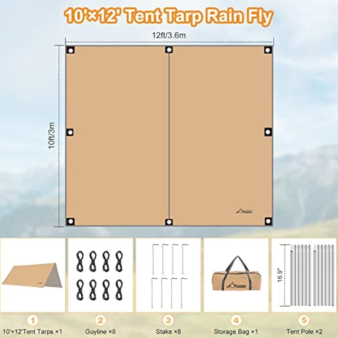 WADEO 10x12FT Waterproof Camping Tarp | Heavy-Duty Shelter with Poles