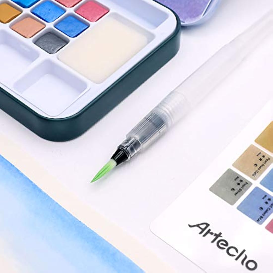 Artecho Metallic Watercolour Paint Set | 18 Colors with Water Brush Pen