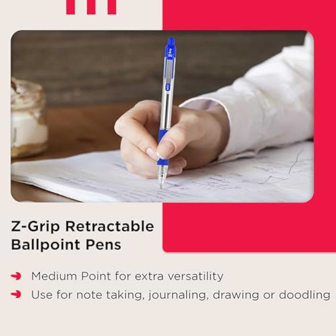 Zebra Z-Grip Retractable Ballpoint Pens, Medium Point, Assorted, 50 Pack