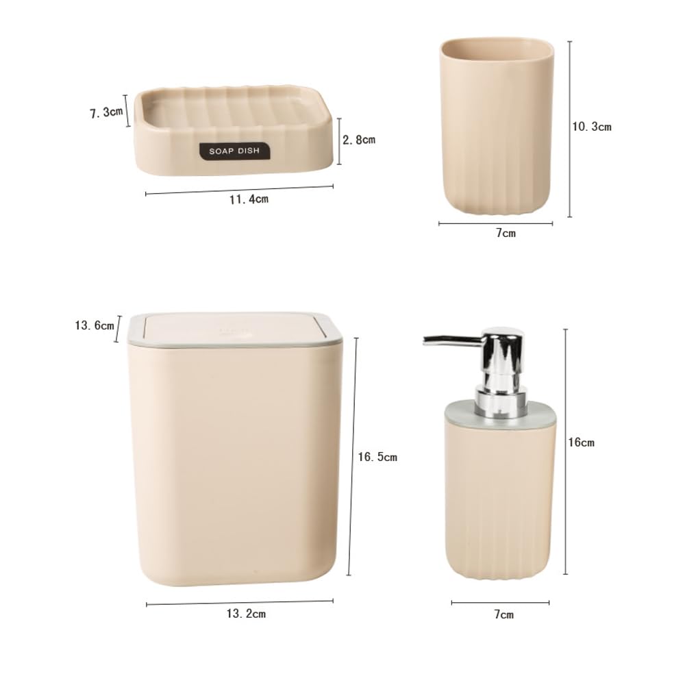 Hosoncovy 4 PCS Bathroom Accessory Set Bathroom Container Set with Soap Dispenser, Bathroom Cup, Soap Dish ，Desktop Trash Can Yellow - image 2