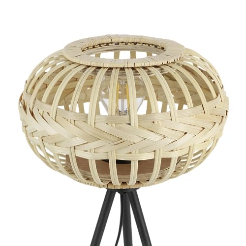 Eglo Amsfield 1 Tripod Bedside Lamp | Boho Bamboo & Black Metal