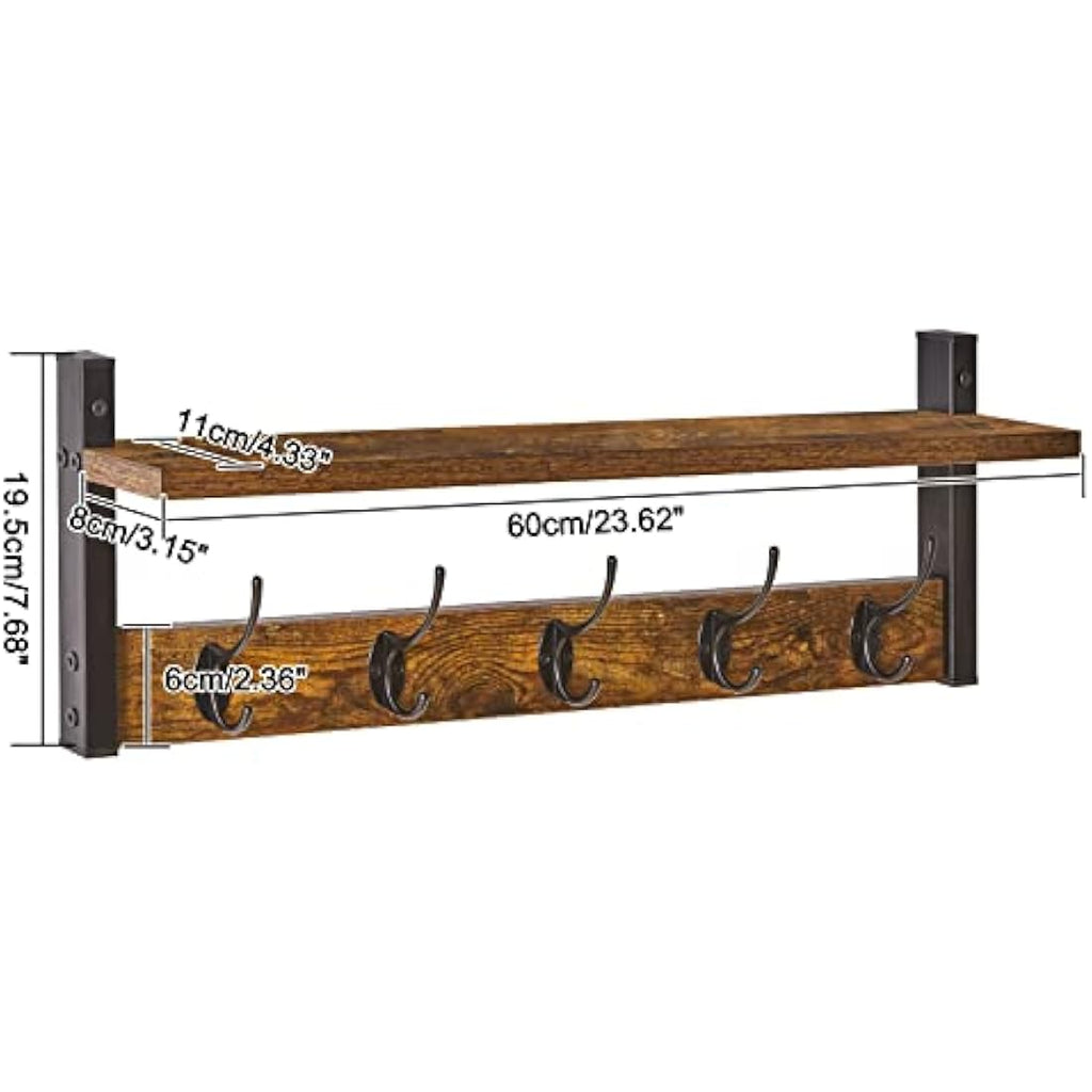 YMYNY Wall Mounted Coat Rack Set of 2 – Rustic Brown Floating Shelf Hooks