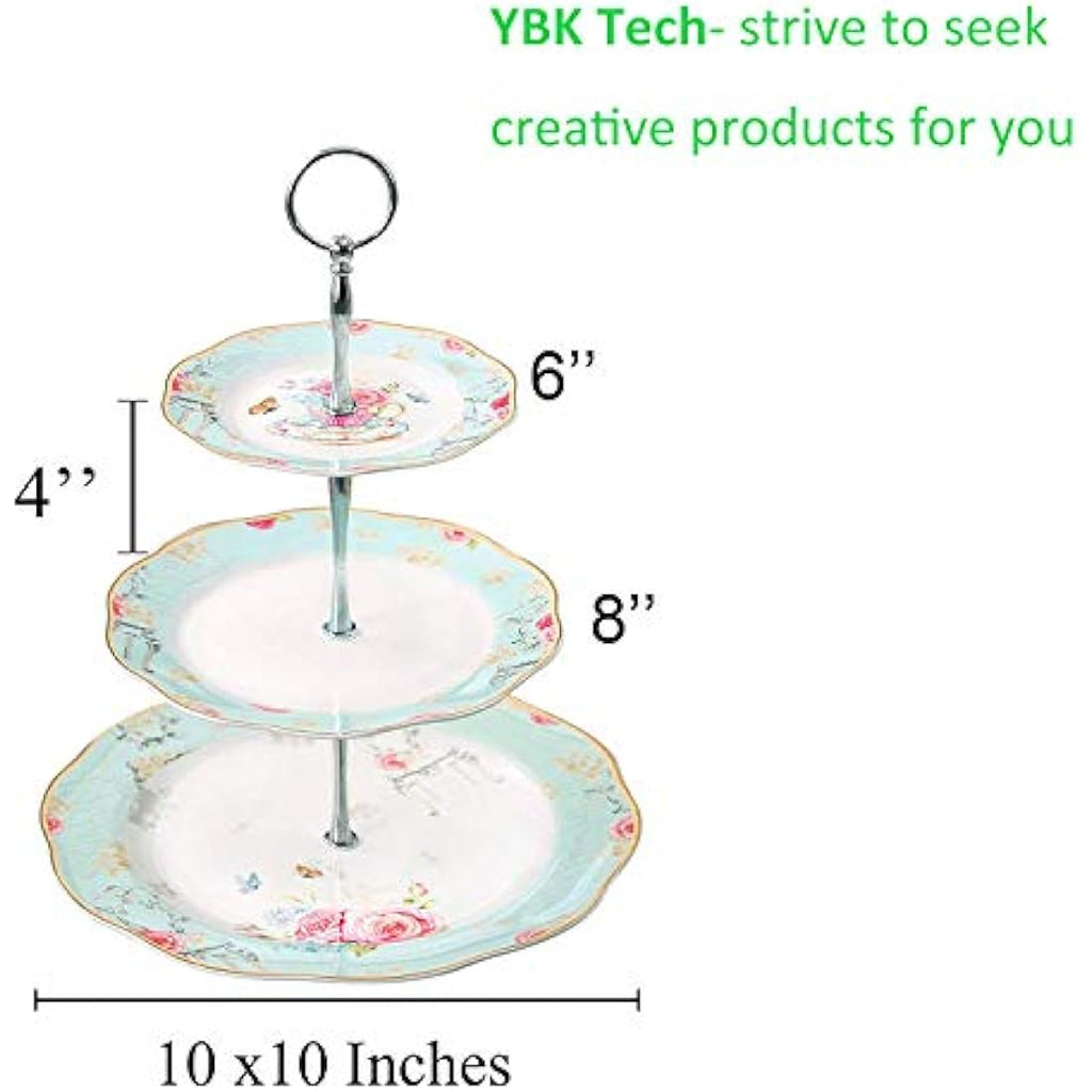 Jolof Store Vintage 3-Tier Bone China Porcelain Cake Stand - Light Blue