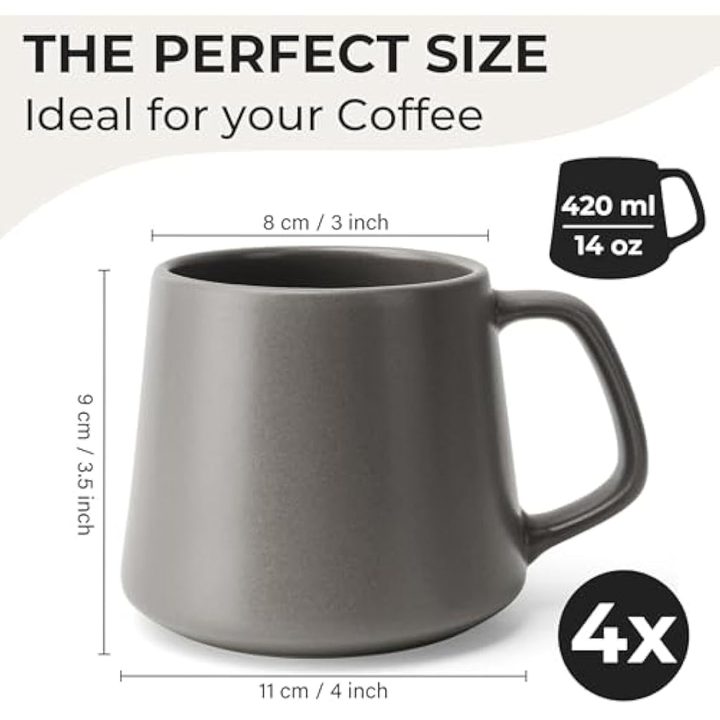 MIAMIO Ceramic Coffee Mugs Set of 4 | 420ml Stoneware Cups - Classic Pastel