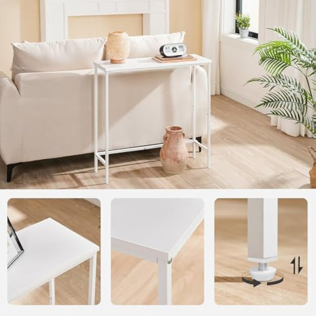 HOOBRO Slim Console Table – Modern White Metal Entryway Sofa Table