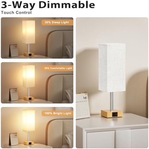 Jolof Store Bedside Lamps Set of 2 | 3-Way Dimmable Touch Lamps with USB