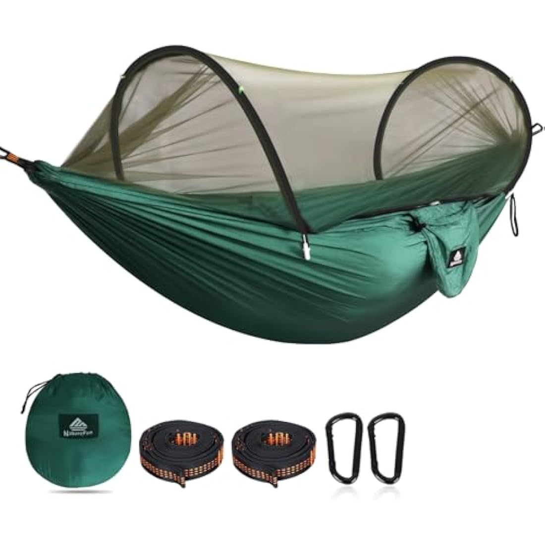 NatureFun Camping Hammock with Pop-up Bug Net | Parachute Nylon 300kg