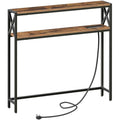 MAHANCRIS Narrow Console Table with Charging Station | Rustic Brown