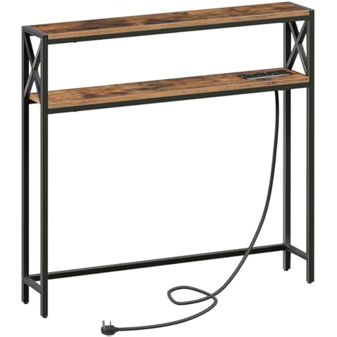MAHANCRIS Narrow Console Table with Charging Station | Rustic Brown