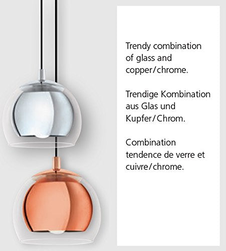 EGLO Rocamar Pendant Lamp – Copper Metal & Glass Hanging Light