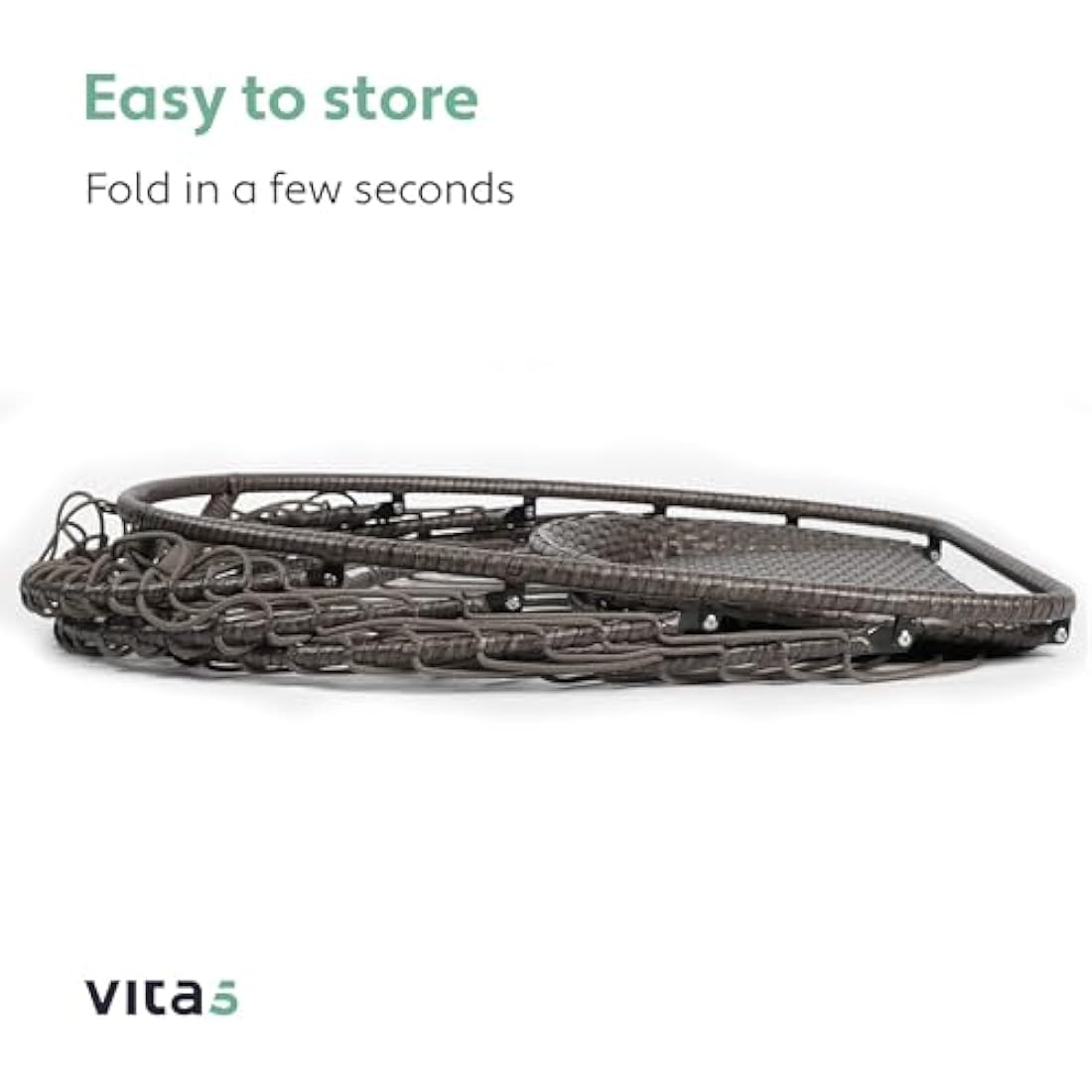 Vita5 Foldable Hanging Egg Chair with Stand | Polyrattan Swing - Light Grey