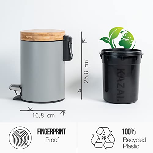 Kazai 3L Bathroom Bin with Bamboo Lid – Soft Close Matte Grey Pedal Bin