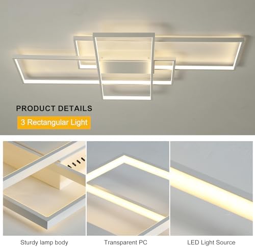 JIINOO Modern Square LED Ceiling Light | 110cm Dimmable Flush Mount – 70W