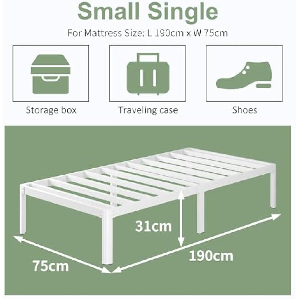 2ft6 Small Single Metal Bed Frame – Heavy Duty White Steel