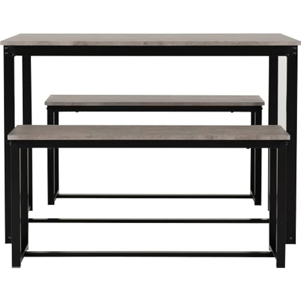 Seconique Lincoln 3 Piece Dining Bench Set | Stone Effect & Black