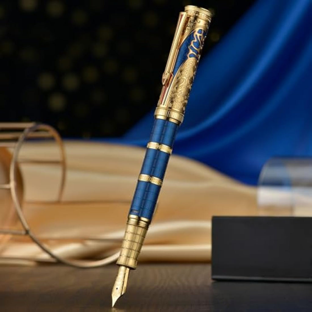 Hongdian D5 Qin Dynasty Fountain Pen - Blue Gold Piston Filler, EF Nib