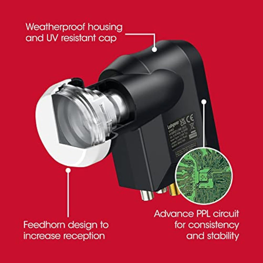 Labgear Hybrid LNB 6 Output | Wideband & Quad for Sky Q, HD and Freesat