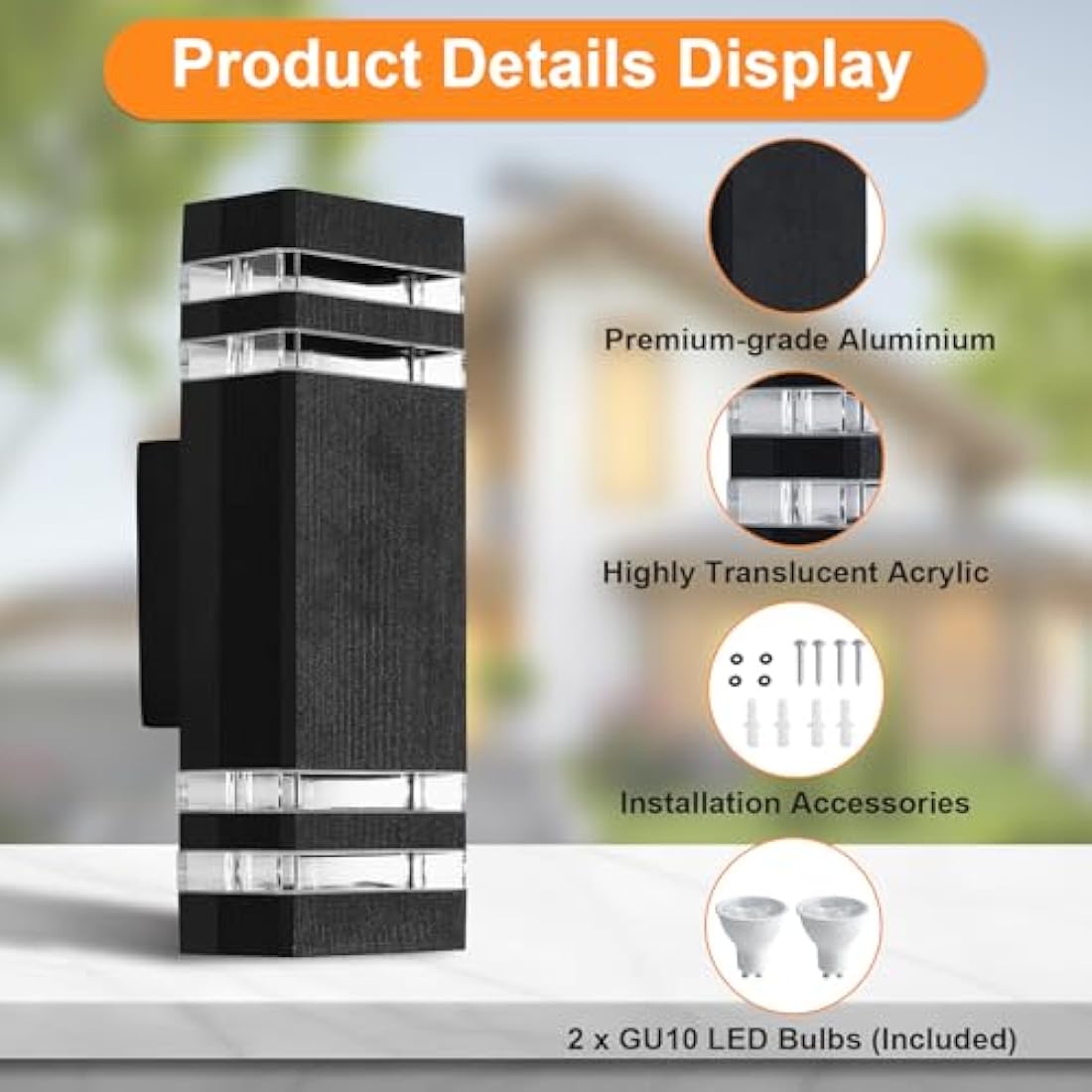 CELAVY Outdoor Wall Lights – IP65 Modern Up Down LED Porch Sconce, 2 Pack