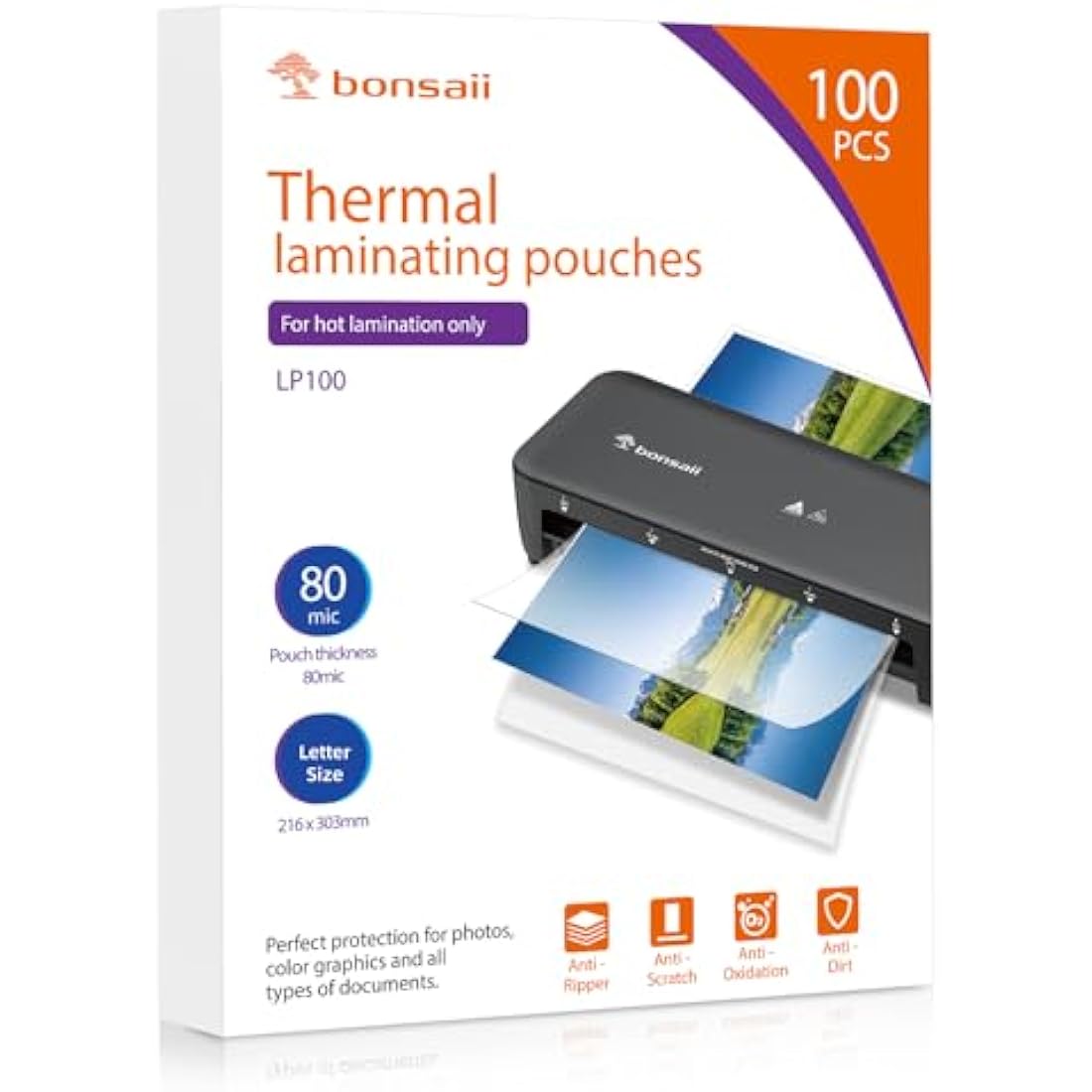 Bonsaii A4 Laminating Pouches | 160 Micron Glossy Thermal Sheets | 100 Pack