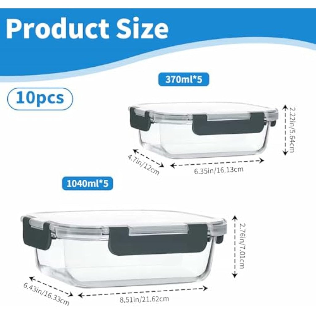Jolof Store Glass Meal Prep Containers - 10 Pack Airtight Borosilicate Gray