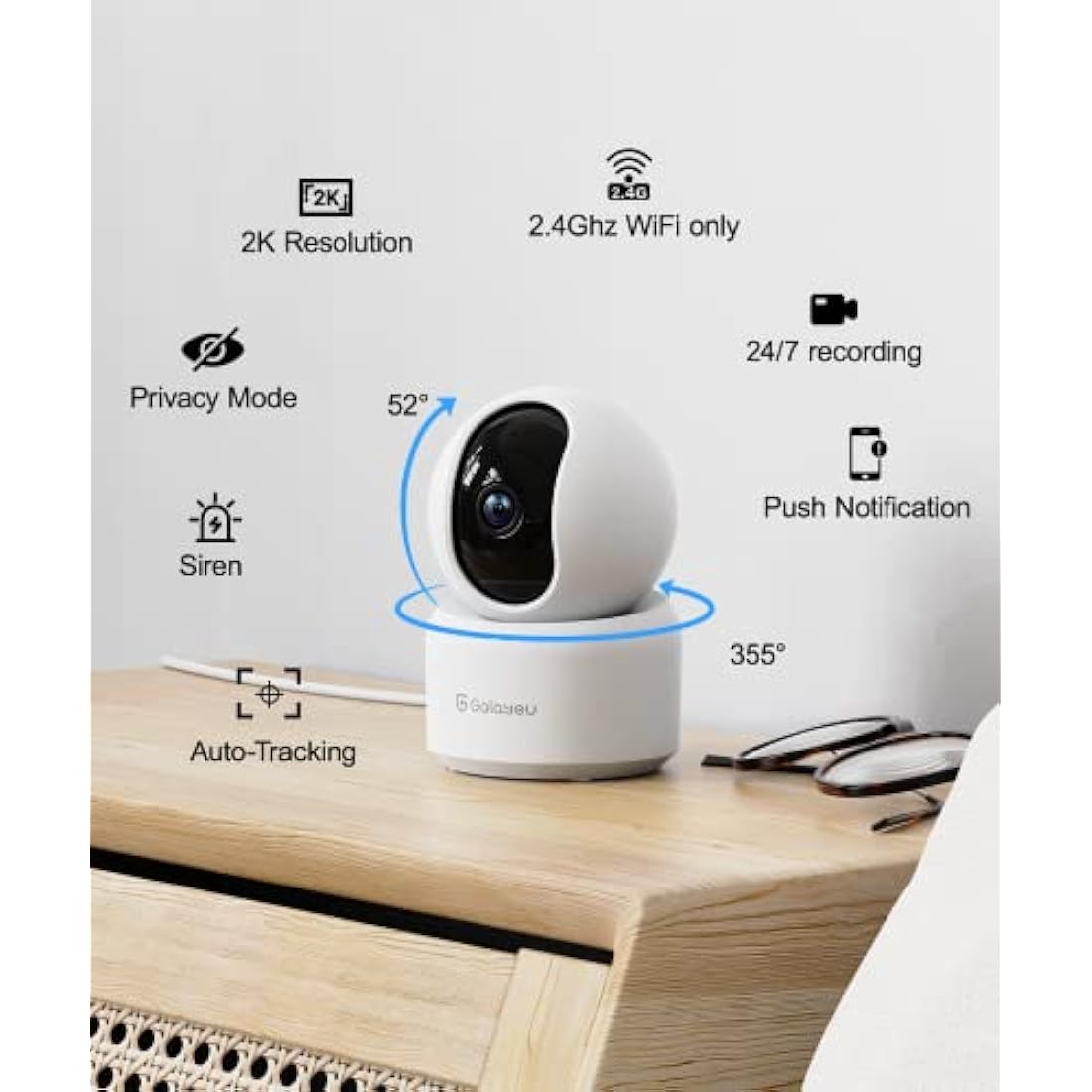 GALAYOU 2K WiFi Pet Camera | 360° Indoor Security Baby Monitor (2-Pack)