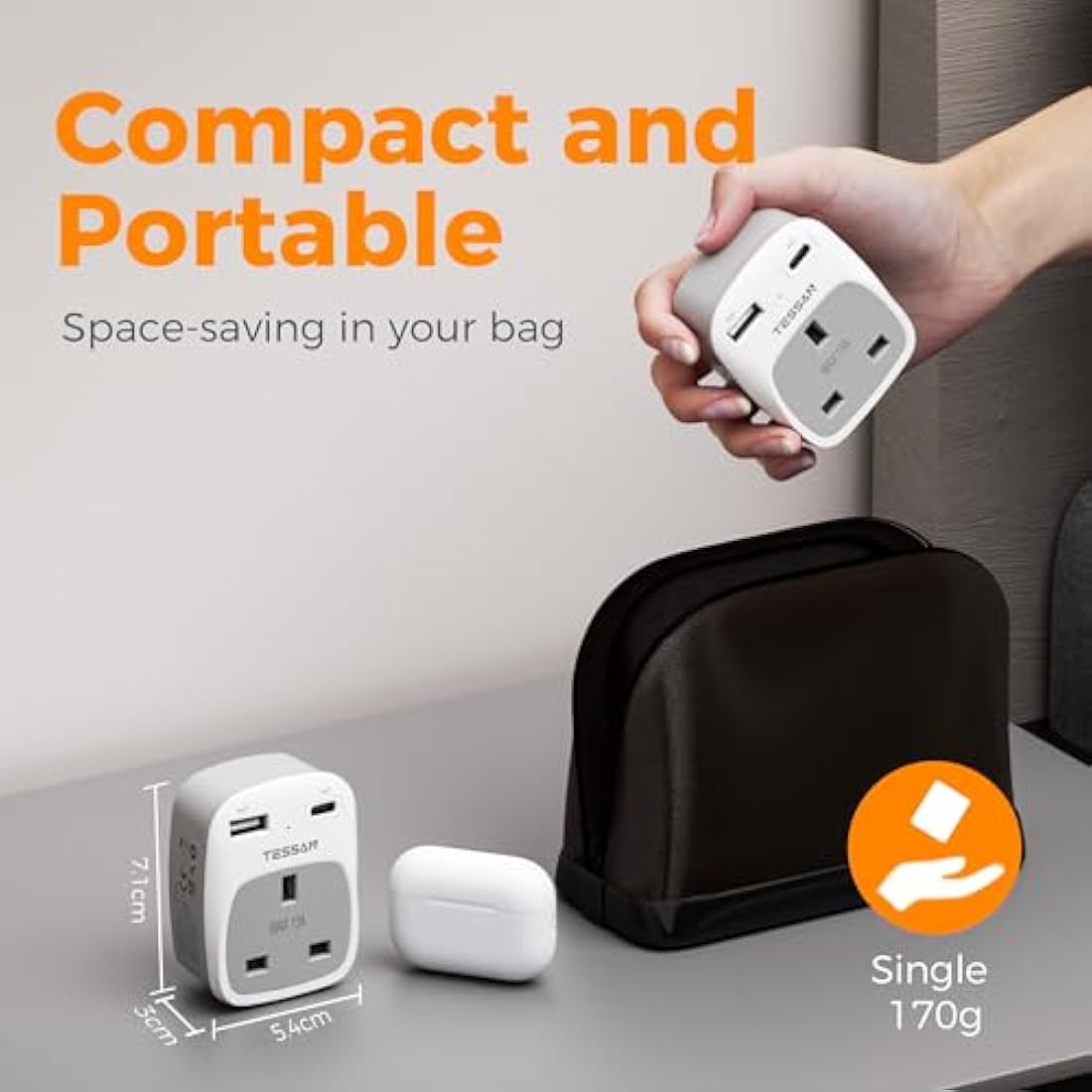 TESSAN UK to India Plug Adapter (Type D) with USB C - 2 Pack |