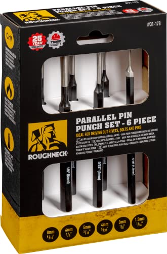 Roughneck 6-Piece Parallel Pin Punch Set | Chrome Vanadium 1.5-8mm